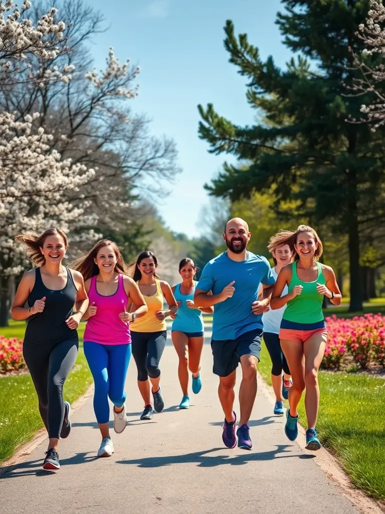 A picture of community members participating in a recreational running event, emphasizing the organization's role in promoting active lifestyles and community engagement.