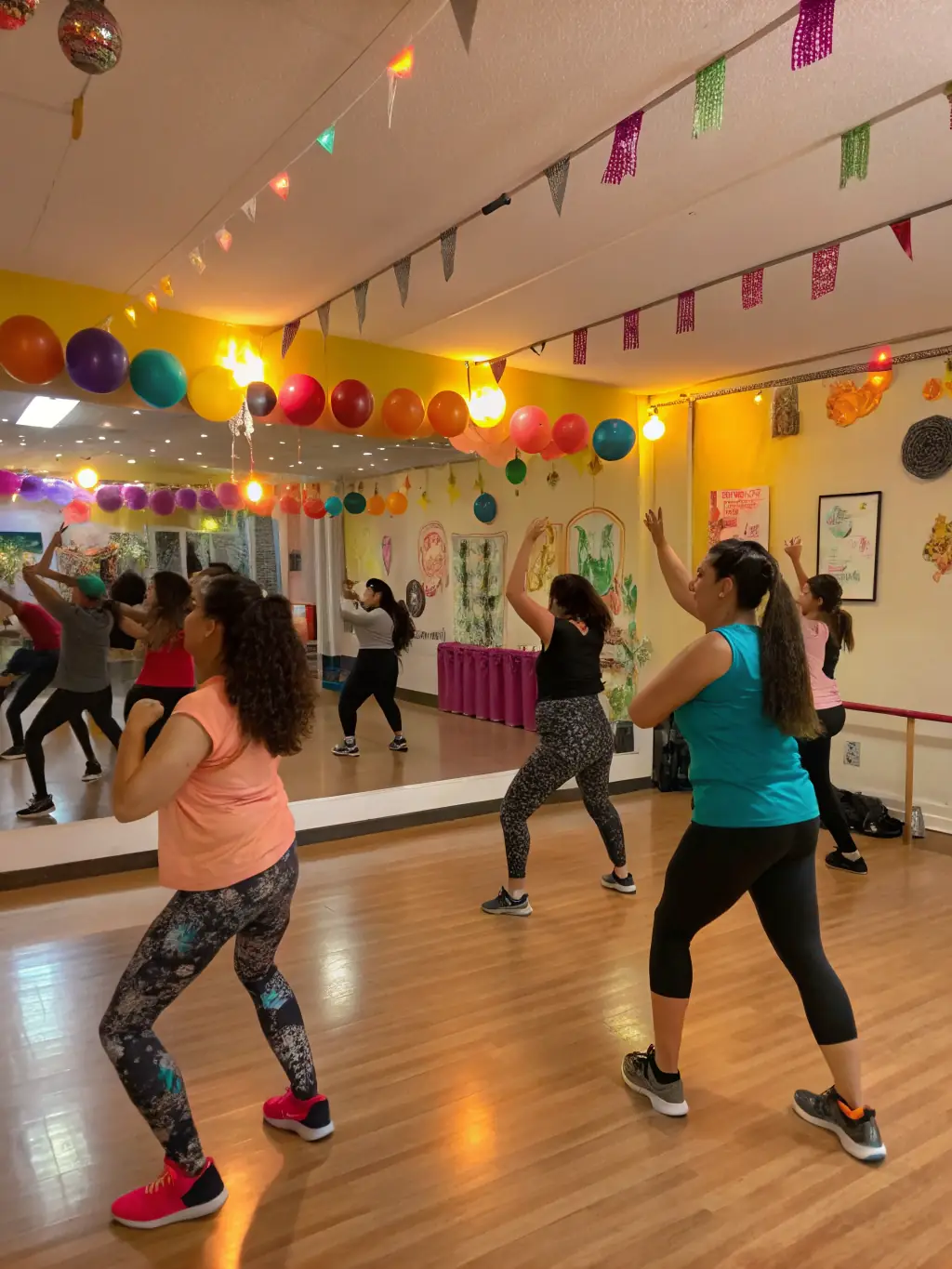 A vibrant image of people of different ages and backgrounds participating in a Zumba class, highlighting the fun and energetic atmosphere.