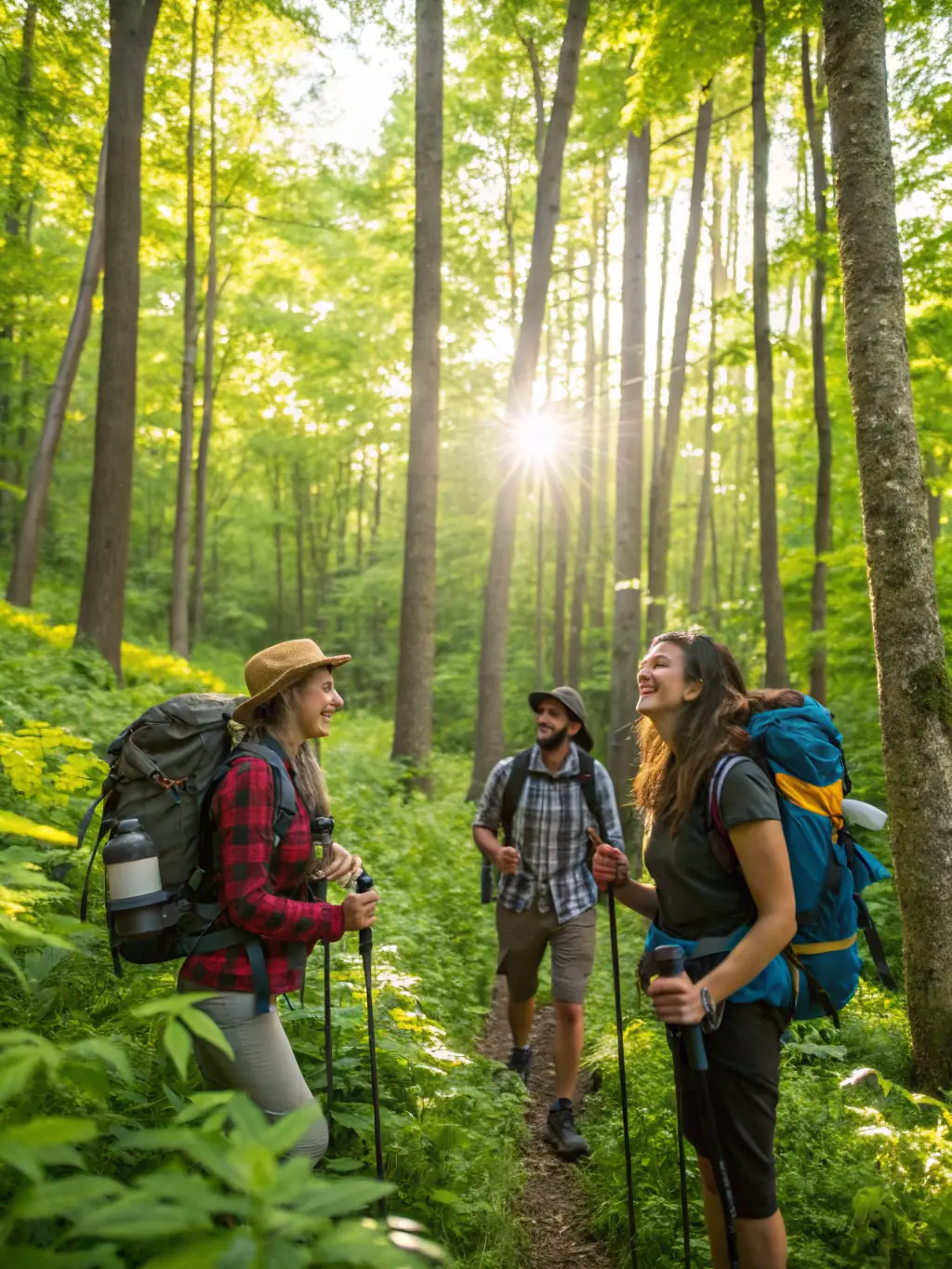 A scenic shot of a group hiking through a beautiful natural trail, emphasizing the benefits of outdoor activities and exploration.